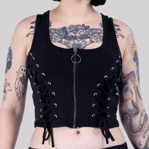 Vixxsin Womens Small Black Waistcoat Lace Up Gothic Corset Festival Rock Emo